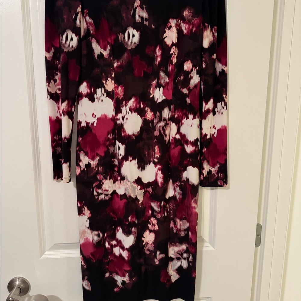 White House Black Market Long Sleeve Floral Dress - Black, White, Red